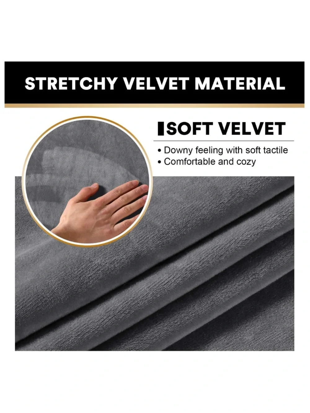 Modern Sofa Slipcover Pet-Friendly 3 Pc. Set SIZE LARGE 72-90” - GRAY VELVET
